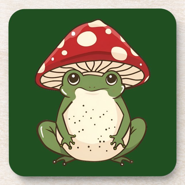 Silly frog fly agaric mushroom coaster (Front)