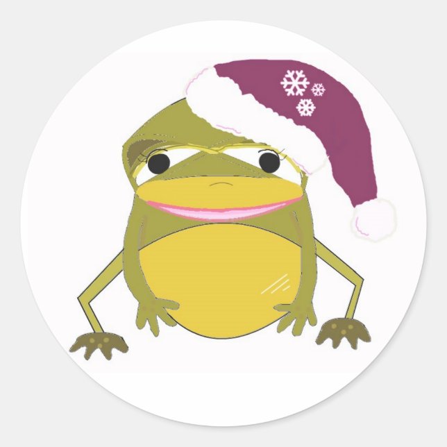 Silly Frog in a Santa Hat Classic Round Sticker (Front)