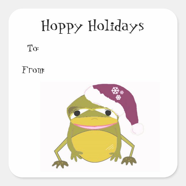 Silly Frog in a Santa Hat Square Sticker (Front)