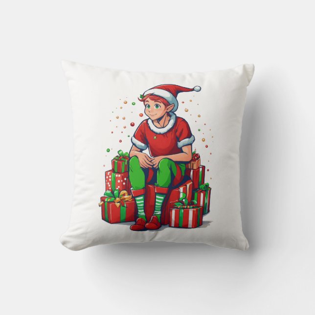Silly Funny Christmas Santa Claus Elf Kid Throw Pillow (Front)