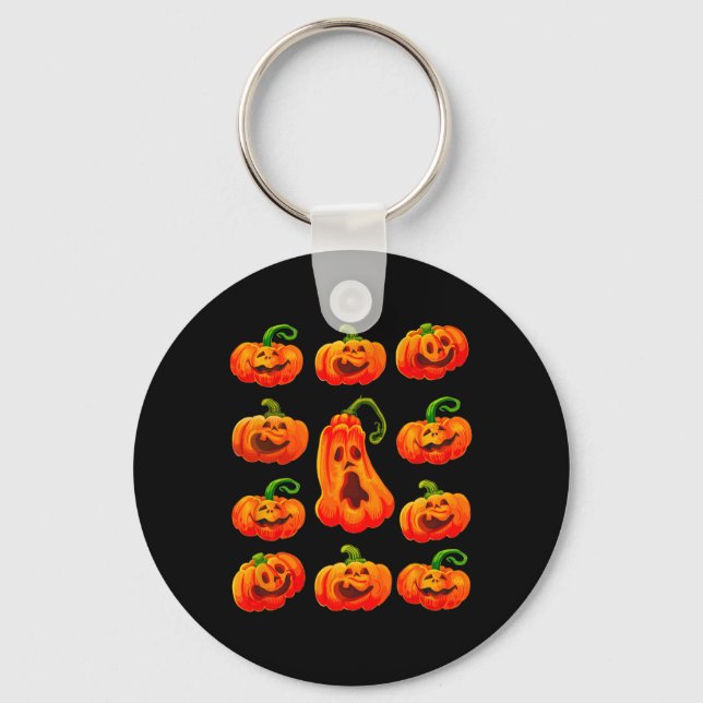 Silly Funny Halloween Pumpkin Faces Spooky Jack-o- Keychain (Front)