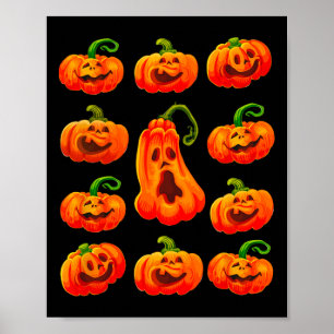 Silly Funny Halloween Pumpkin Faces Spooky Jack-o- Poster