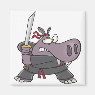 silly funny ninja hippo cartoon magnet