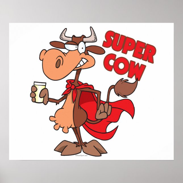 silly funny super cow cartoon character poster (Front)