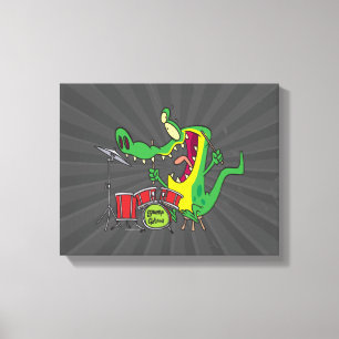silly gator alligator drummer drumming cartoon canvas print