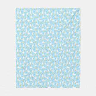 Silly Geese and Coquette Bows White on Light Blue Fleece Blanket
