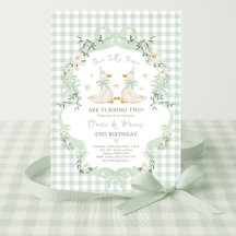 Silly Geese Twins Sage Green Bow Gingham Birthday