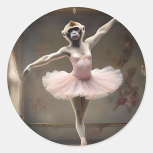 Silly Gibbon Ballerina Doing A Pirouette, Classic Round Sticker