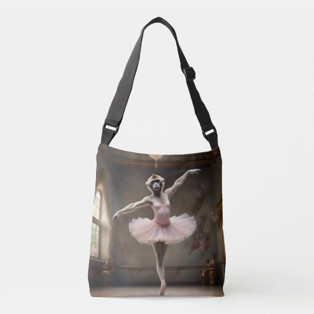 Silly Gibbon Ballerina Doing A Pirouette, Crossbody Bag (Front)