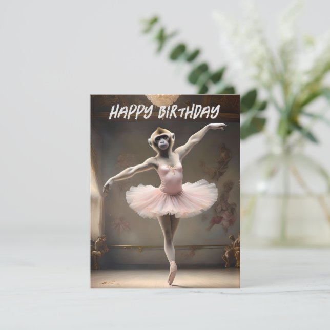 Silly Gibbon Ballerina Doing A Pirouette, RSVP Card (Standing Front)