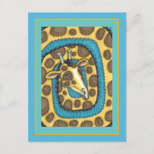 SILLY GIRAFFE LONG NECK AND SPOTS, FUNNY FOLK ART POSTCARD
