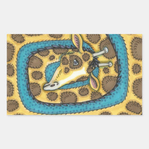 SILLY GIRAFFE LONG NECK AND SPOTS, FUNNY FOLK ART STICKER