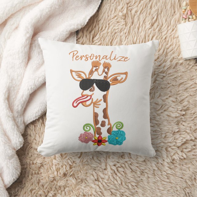 Silly Giraffe Sunglasses Funny Face Sarcastic Throw Pillow (Blanket)