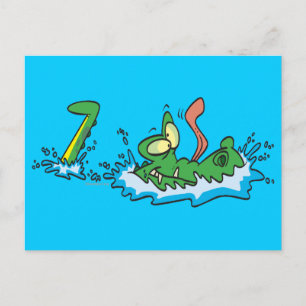silly gliding alligator crocodile cartoon postcard