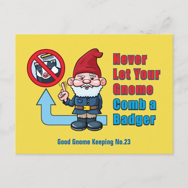 Silly Gnome and Badger Postcard (Front)