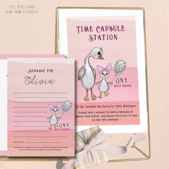 Silly Goose 1st Birthday Pink Time Capsule Card (Silly Goose 1st Birthday Pink Time Capsule Card)