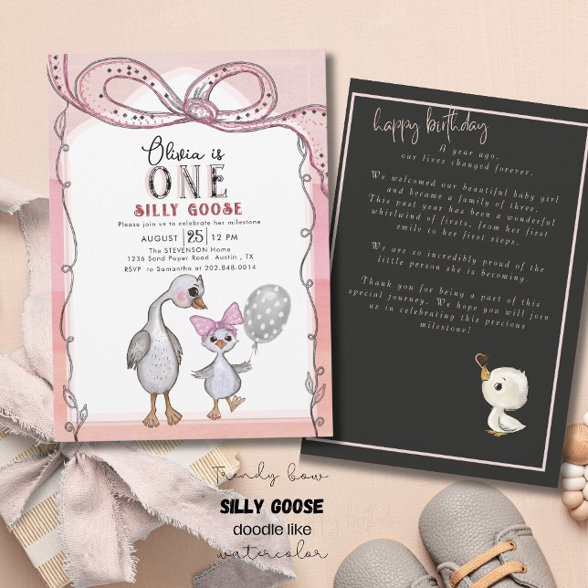 Silly Goose 1st Birthday Watercolor Hand drawn Invitation (Silly Goose 1st Birthday Watercolor Hand drawn Invitation)