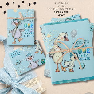 Silly Goose 1st Boy Birthday Wrapper Set Papier