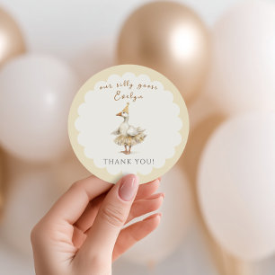 Silly Goose 3rd Birthday Yellow Watercolor Classic Round Sticker