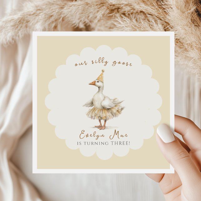 Silly Goose 3rd Birthday Yellow Watercolor  Napkin (Creator Uploaded)