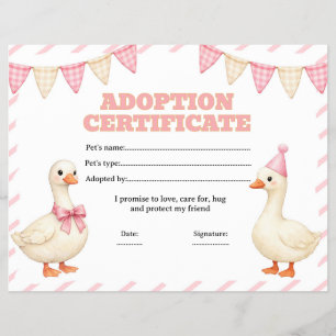 Silly goose adopt a pet certificate editable flyer