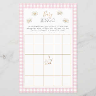 Silly Goose Baby Bingo Whimsical Pink Shower Game Flyer