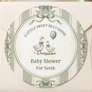Silly Goose Baby Shower Elegant Sage Bow Classic Round Sticker