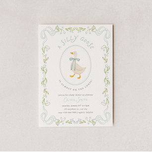 Silly Goose Baby Shower Invitation Blue Floral