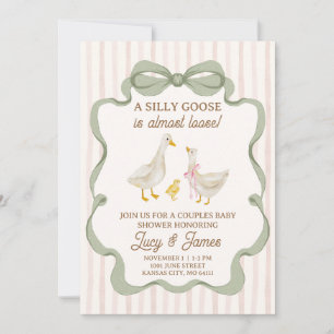 Silly Goose Baby Shower Invite Pink Stripe