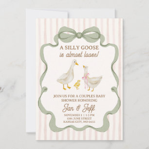 Silly Goose Baby Shower Invite Pink Stripe