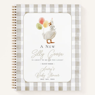 Silly Goose Beige Gingham Baby Shower Guest Book