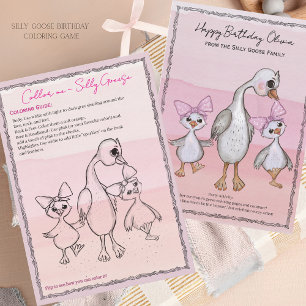Silly Goose Birthday Coloring Game Pink Bow Card