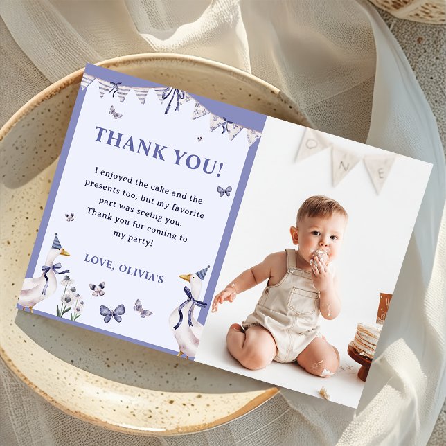 Silly Goose Birthday Party Photo Thank You Card (Creator Uploaded)