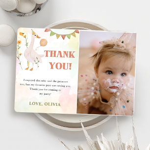 Silly Goose Birthday Party Photo Thank You Card 