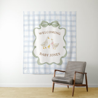 Silly Goose Blue Baby Shower Banner Tapestry
