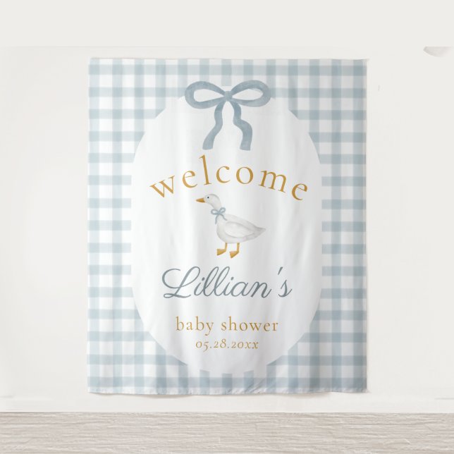 Silly Goose Blue Baby Shower Welcome Backdrop  Tapestry (Front)