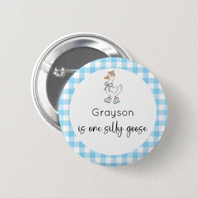 Silly Goose Blue Birthday 2 Inch Round Button (Front & Back)