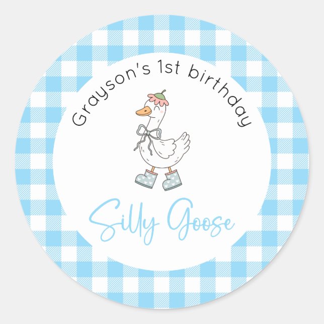 Silly Goose Blue Birthday Classic Round Sticker (Front)