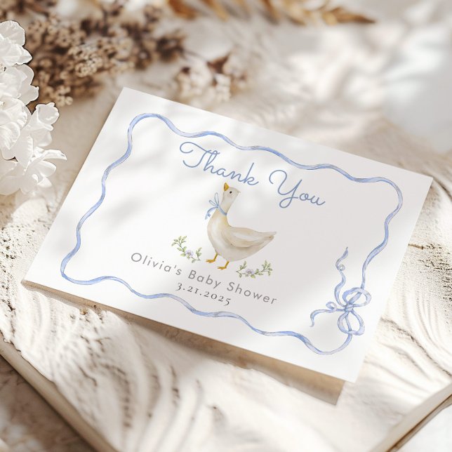 Silly Goose Blue Bow Baby Shower Thank You Card (Creator Uploaded)
