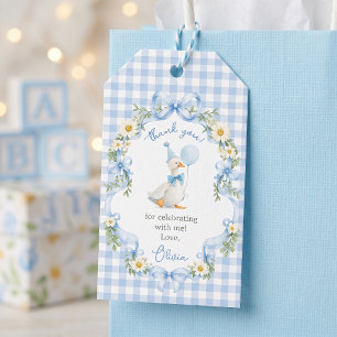 Silly Goose Blue Bow Birthday Party Gift Tags