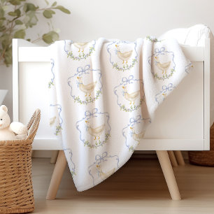 Silly Goose Blue Bow crest Vintage baby shower Sherpa Blanket