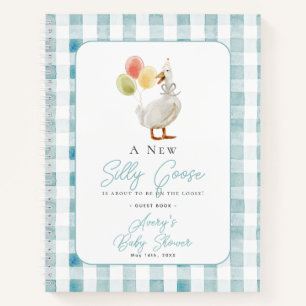 Silly Goose Blue En vichy Baby shower Livre d'or