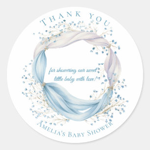 Silly Goose Blue Floral Round Thank You Sticker