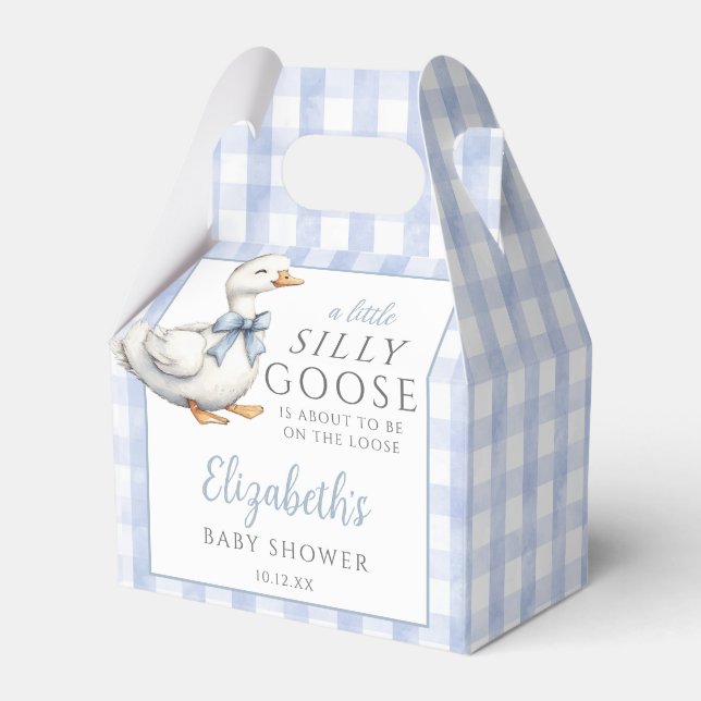 Silly Goose Blue Gingham Baby Shower Favor Box (Front Side)