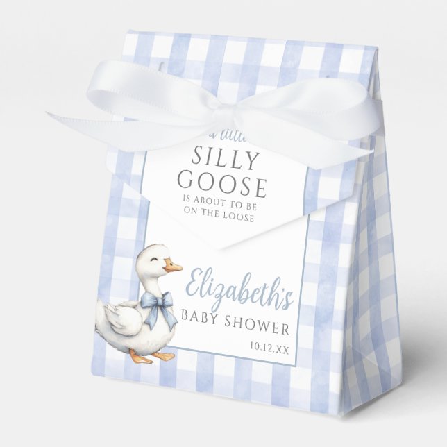 Silly Goose Blue Gingham Baby Shower Favor Box (Front Side)