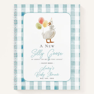 Silly Goose Blue Gingham Baby Shower Guest Book