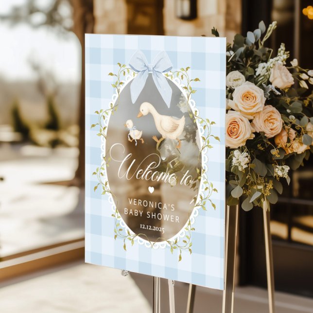 Silly Goose Blue Gingham Baby Shower Welcome (Créateur téléchargé)