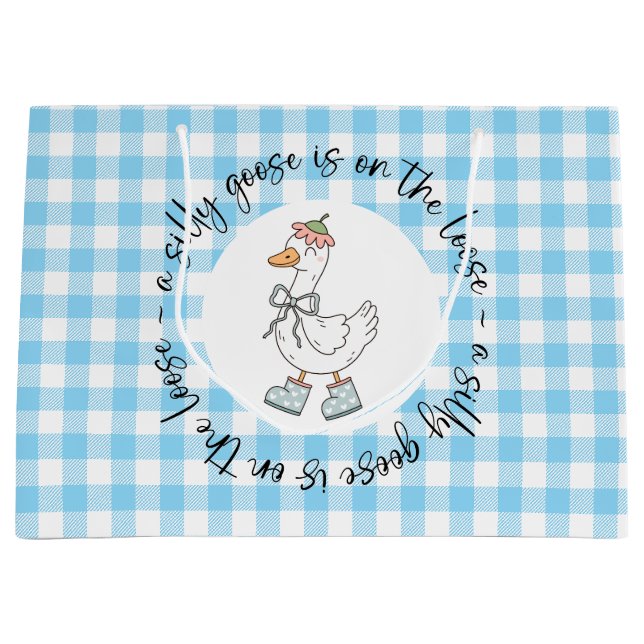 Silly Goose Blue Gingham Large Gift Bag (Front)