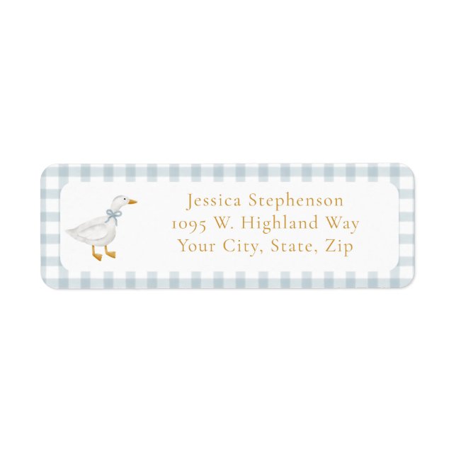 Silly Goose Blue Gingham Return Address Label (Devant)