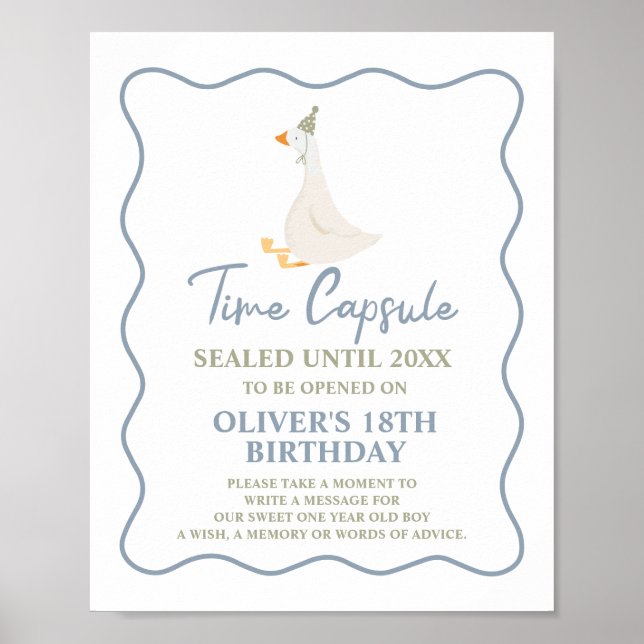 Silly Goose Blue Green 1st Birthday Time Capsule Poster (Front)
